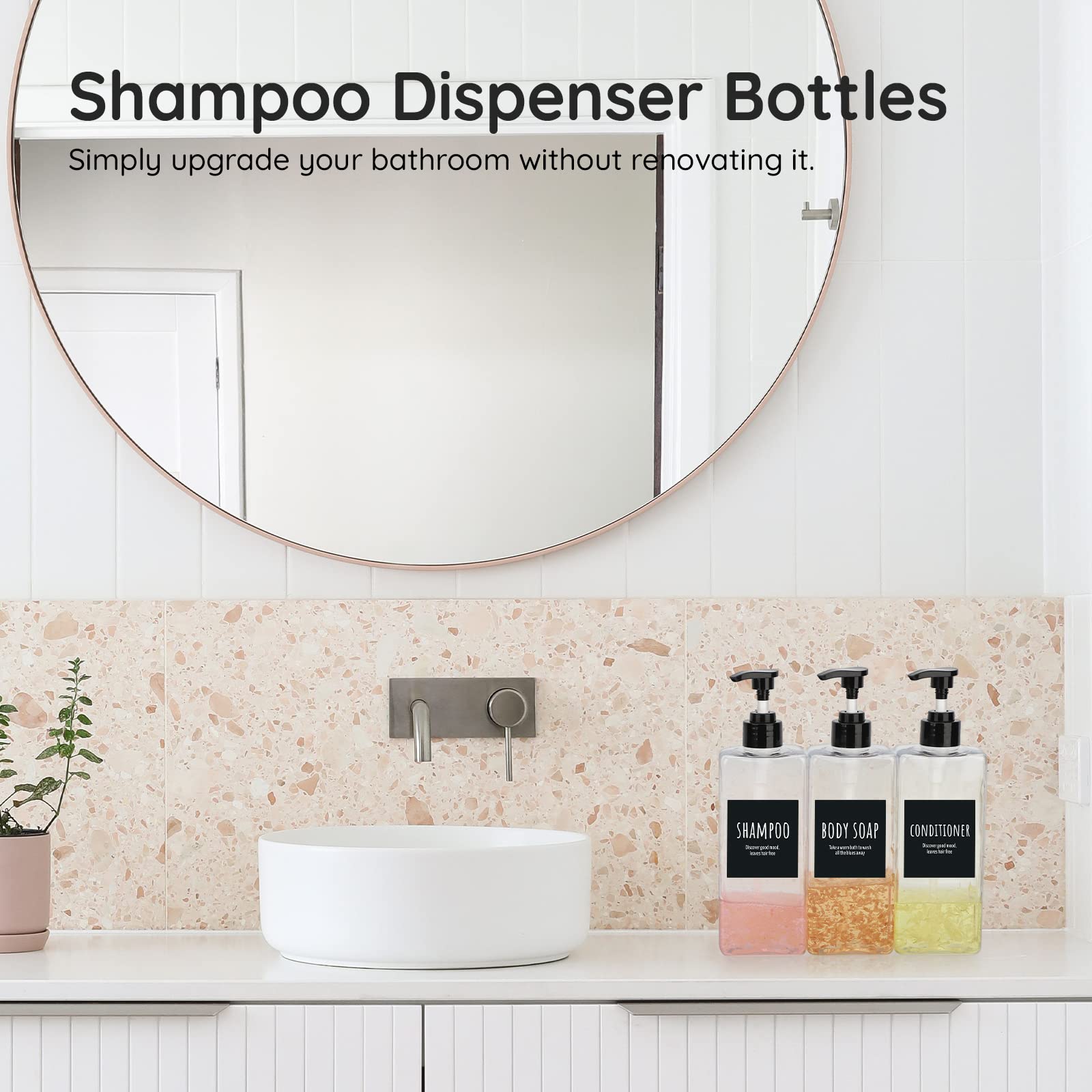 Segbeauty Shampoo Bottles, 3Pcs 16.9Oz Empty Refillable Pump Dispenser With Labels, 500Ml Plastic Reusable Press Lotion Containe